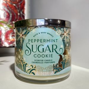 Peppermint Sugar Cookie  3 Wick Candle by Bath and Body Works RARE DISCONTINUED